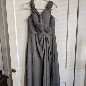 Gray off shoulder bridesmaid dress